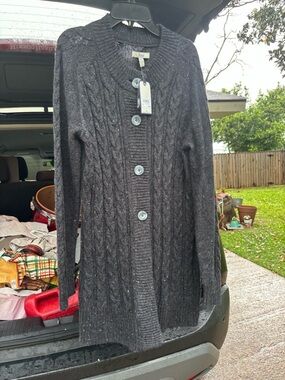 Bass Women's Charcoal Cable Knit Sweater Cardigan with Large Buttons